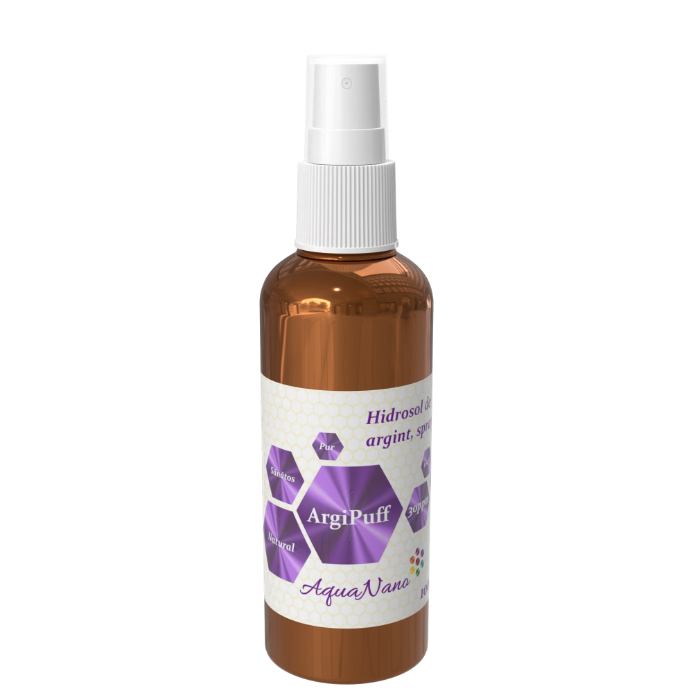 AquaNano-Argipuff, atomizor cu argint coloidal, tip spray sau nazal, 30ppm, 100ml