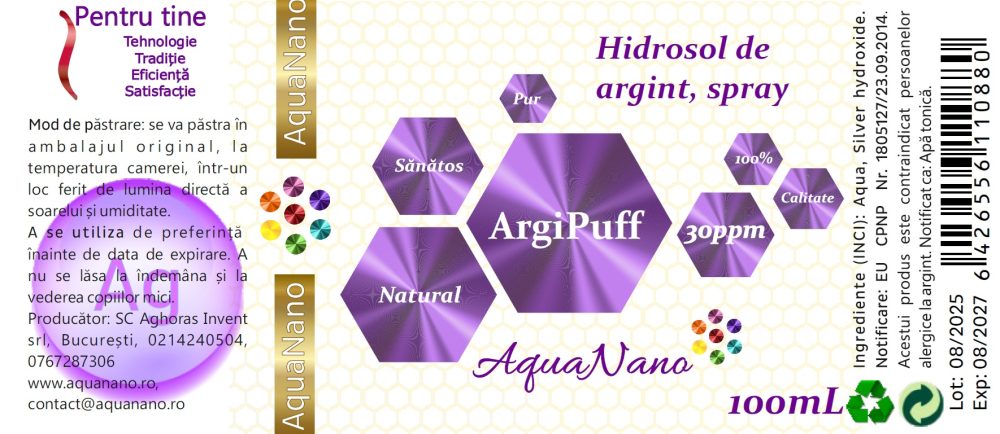 AquaNano-Argipuff, atomizor cu argint coloidal, tip spray sau nazal, 30ppm, 100ml - imagine 2
