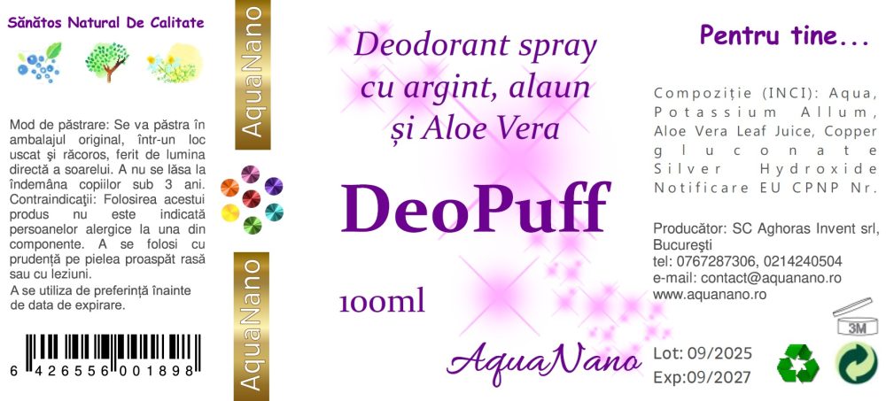 DeoPuff, Deodorant cu argint și alaun, 100ml - imagine 2