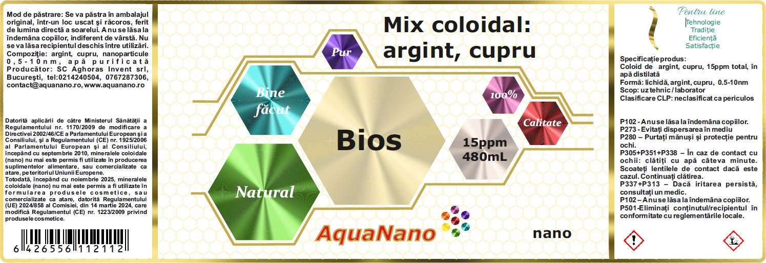 AquaNano-Bios, mix de cupru și argint coloidal, 15ppm - imagine 2