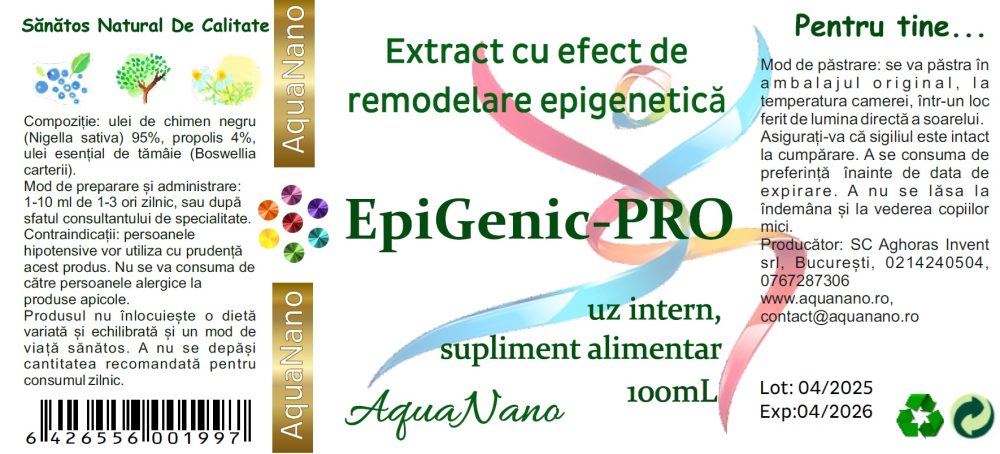 EpiGenic-PRO, extract uleios de propolis, și ulei esențial de tămâie, în ulei de negrilică, cu efect de remodelare epigenetică, 100/200/500ml - imagine 2