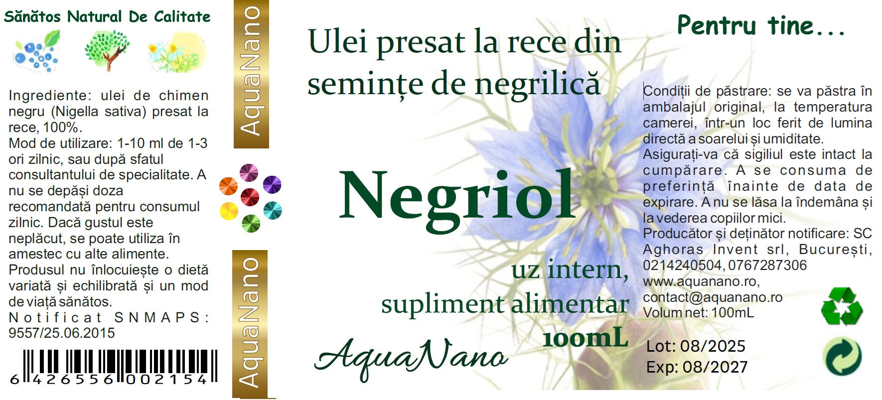 Negriol, ulei presat la rece din semințe de Nigella Sativa (negrilică, chimen negru) - imagine 2