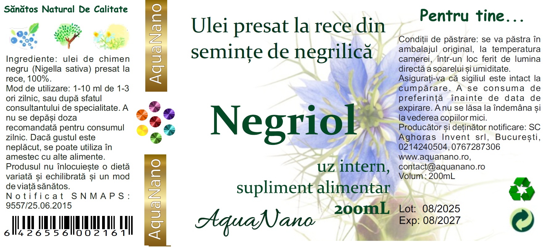 Negriol, ulei presat la rece din semințe de Nigella Sativa (negrilică, chimen negru) - imagine 3