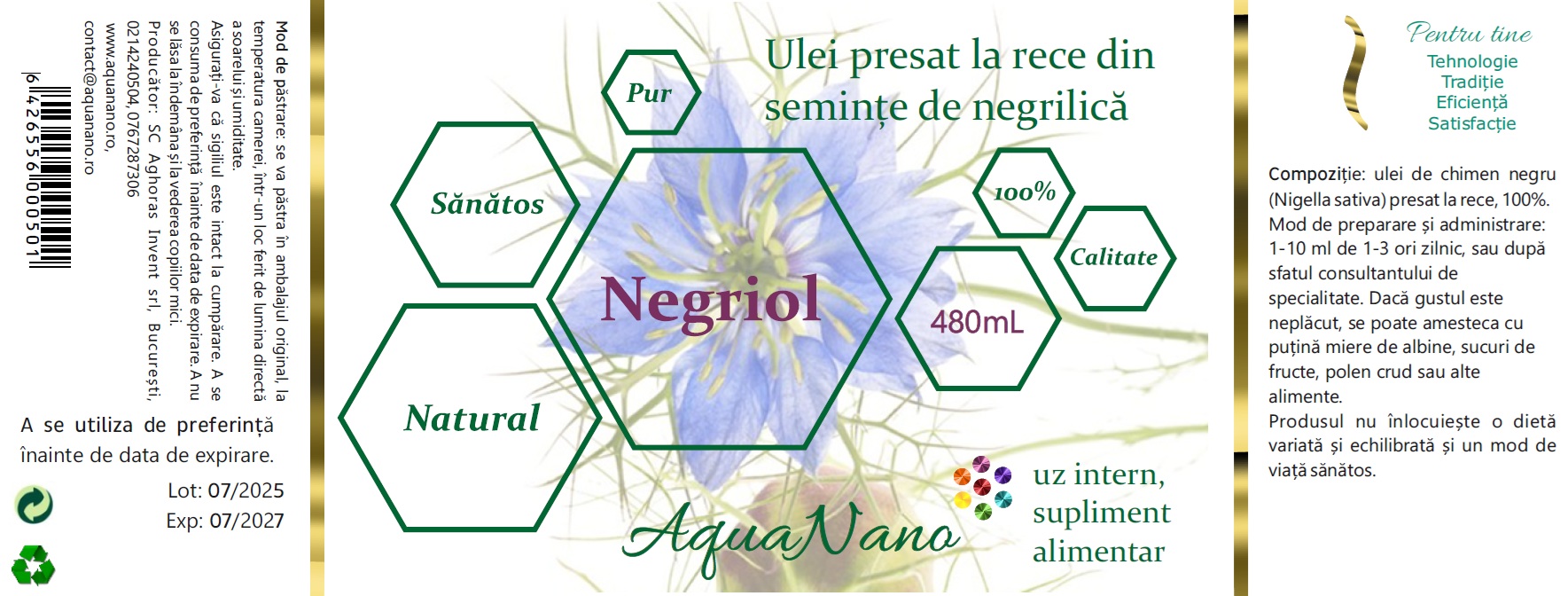 Negriol, ulei presat la rece din semințe de Nigella Sativa (negrilică, chimen negru) - imagine 4