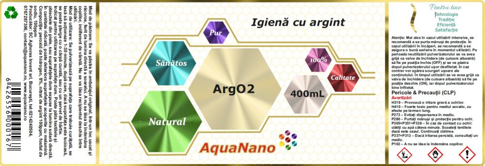 AquaNano ArgO2, soluţie pentru igienizarea suprafețelor, cu argint ionic şi oxigen activ, 400ml - imagine 2