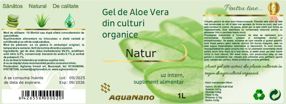 Aloe-Natur, gel de Aloe Vera, cu pulpă, în flacon de sticlă - imagine 2