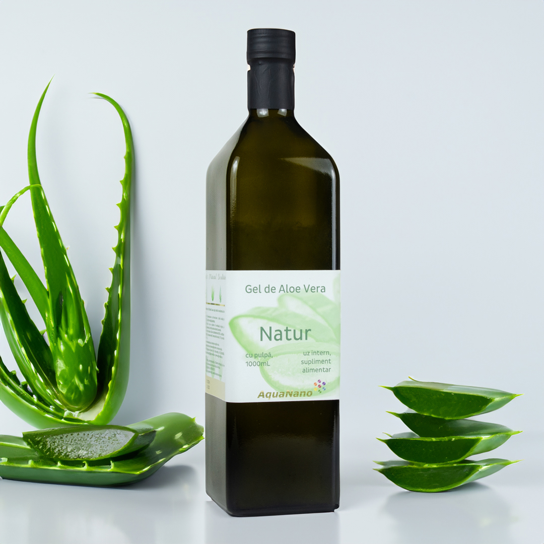 Aloe-Natur, gel de Aloe Vera, cu pulpă, în flacon de sticlă - imagine 4