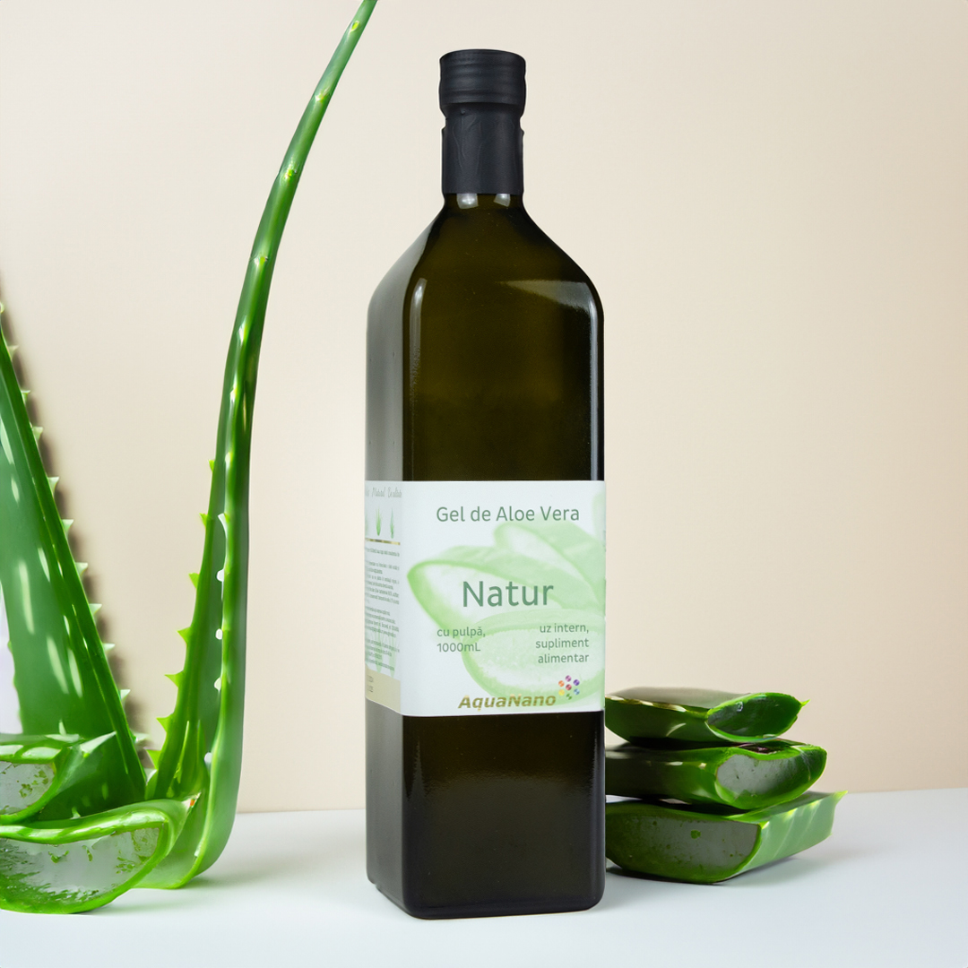 Aloe-Natur, gel de Aloe Vera, cu pulpă, în flacon de sticlă - imagine 3
