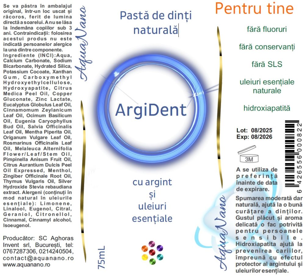 ArgiDent, pastă de dinți cu argint coloidal și uleiuri esențiale, 75ml - imagine 2