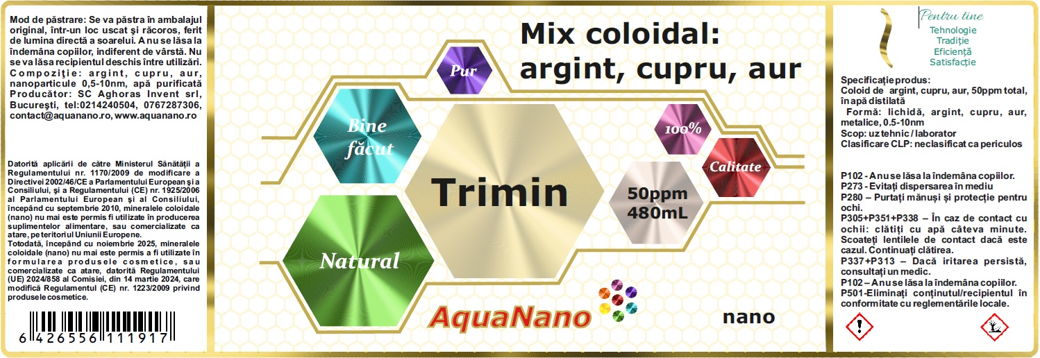 AquaNano-TriMin, mix de argint, aur și cupru coloidal, 50ppm - imagine 2