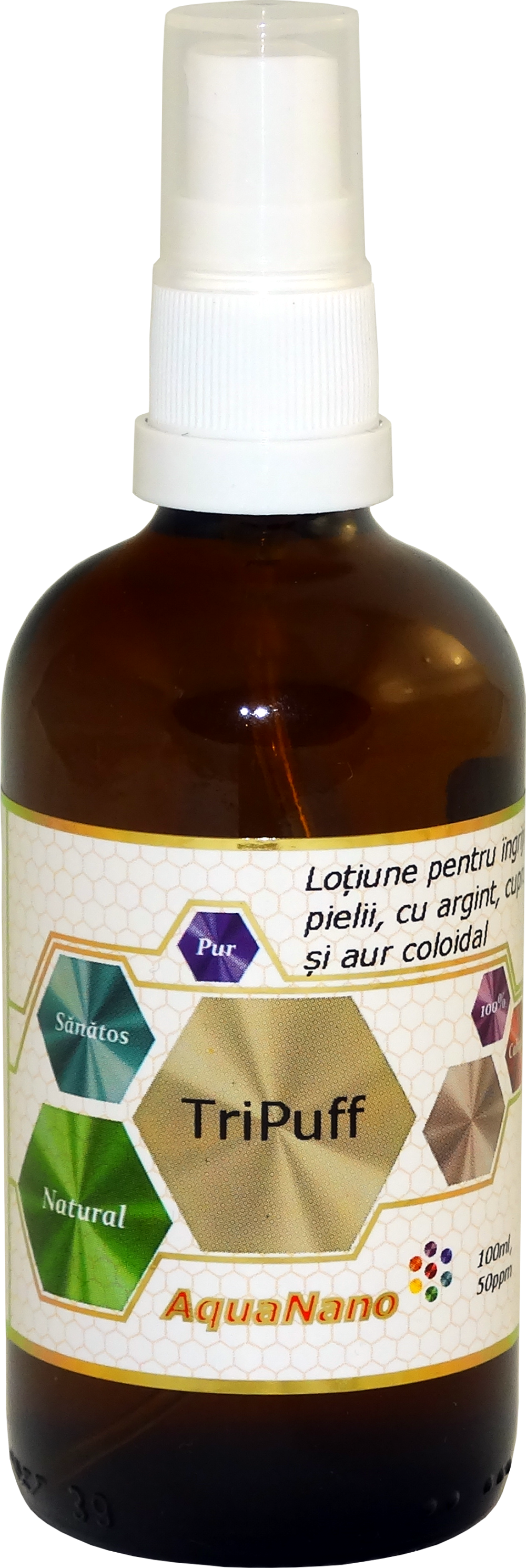 AquaNano-TriPuff, spray cu argint, cupru și aur coloidal, 100ml - imagine 2