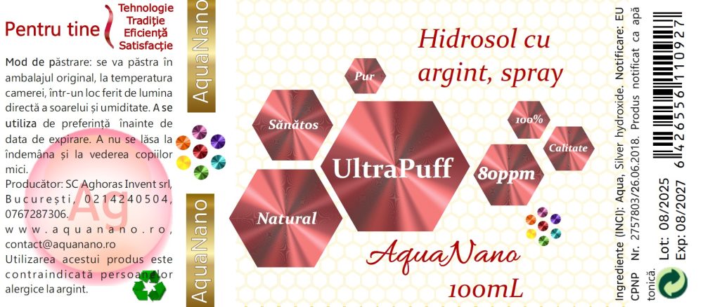 AquaNano-UltraPuff, atomizor cu argint coloidal, 80ppm, tip spray sau nazal 100ml - imagine 2