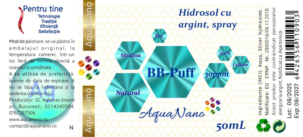 Hidrosol de argtint, BB-Puff, atomizor, 50ml - imagine 2