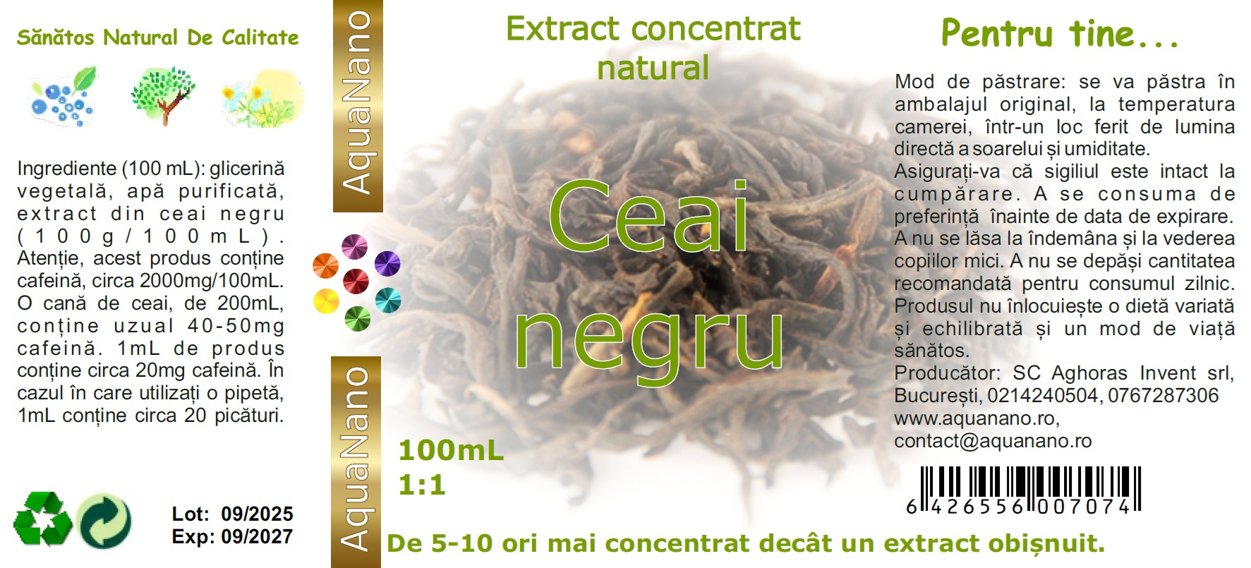 Extract concentrat de ceai negru, în glicerină, 1:1, 100mL - imagine 4