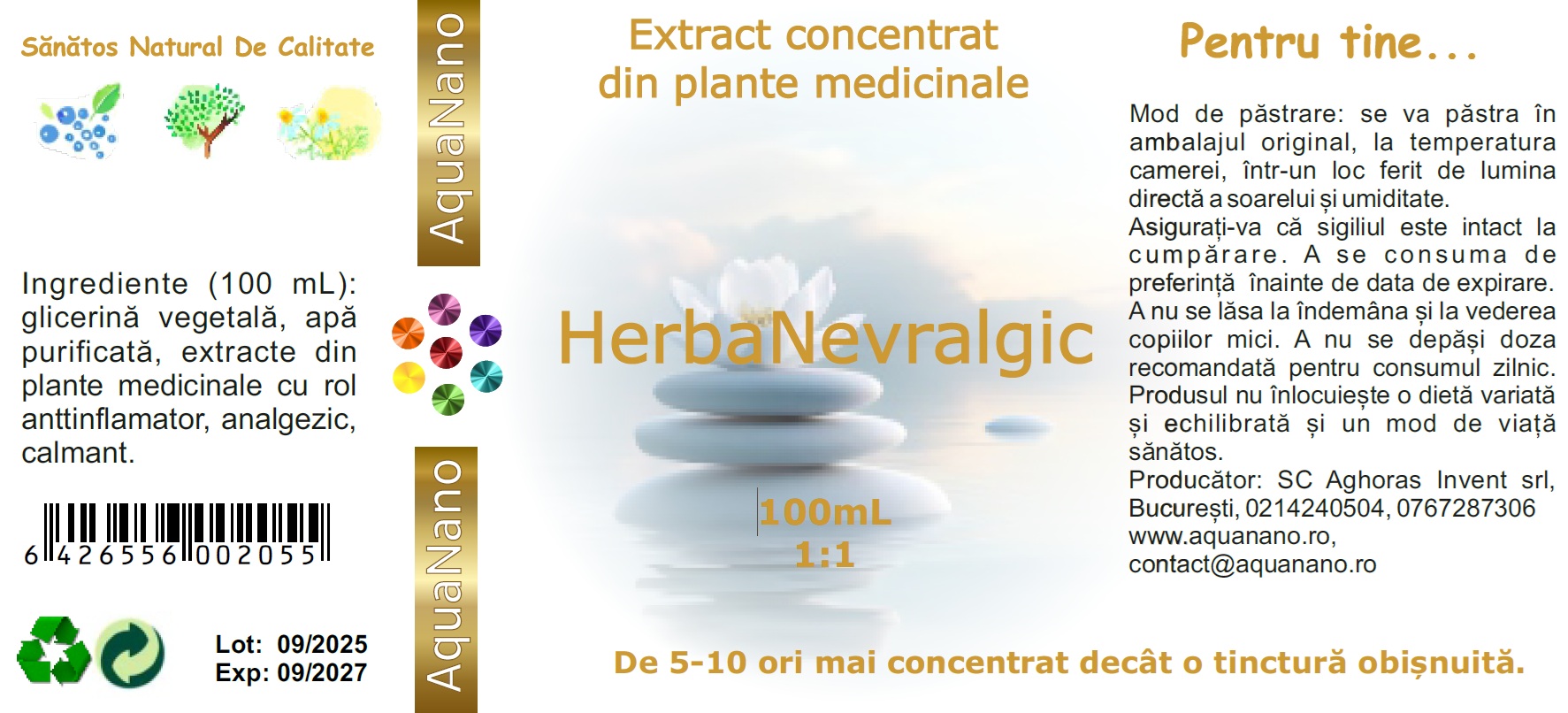 HerbaNevralgic, extract concentrat glicerinic, din plante medicinale, cu efect antiinflamator și analgezic, 1:1, 100ml - imagine 2