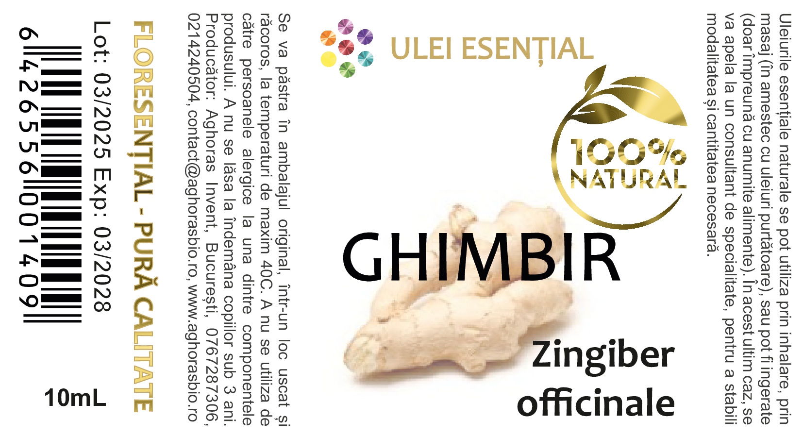 Ghimbir, ulei esențial natural, 10ml - imagine 2