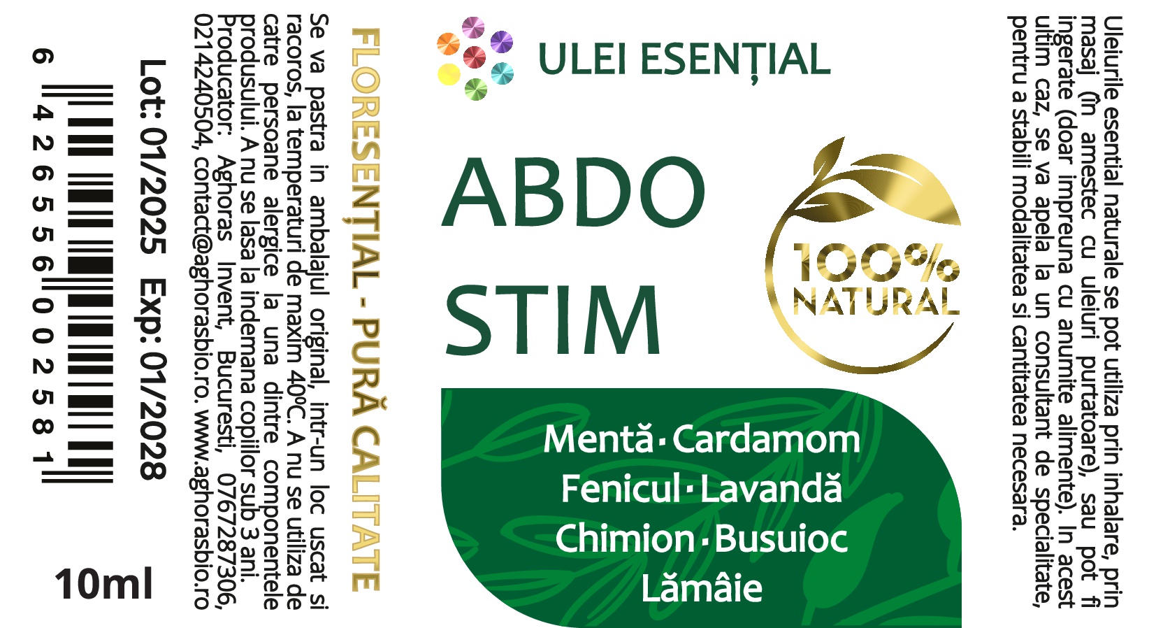 AbdoStim, mix de uleiuri esențiale stimulent și reparator digestiv, 10ml - imagine 2