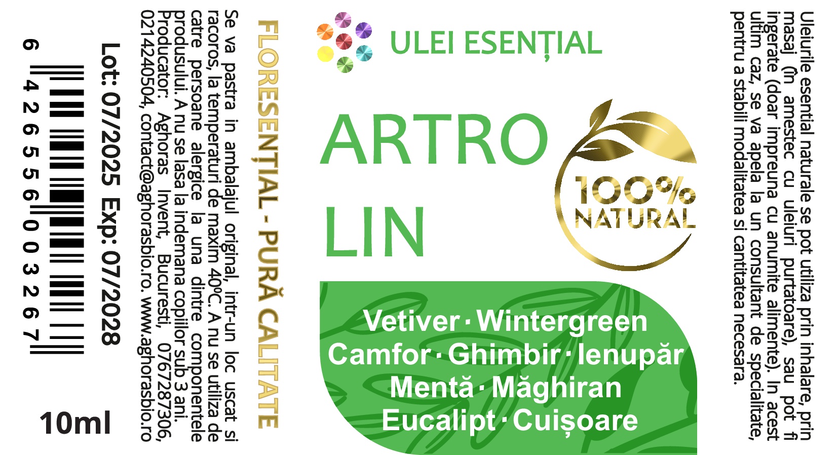 ArtroLin, mix de uleiuri esențiale pentru sănătatea articulațiilor, 10ml - imagine 2