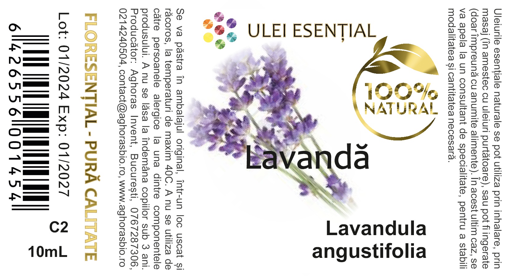 Lavandă, ulei esențial natural, cal. II, 10ml - imagine 3
