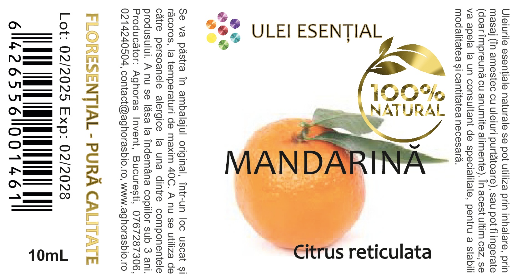 Mandarină, ulei esențial natural, presat la rece, 10ml - imagine 2