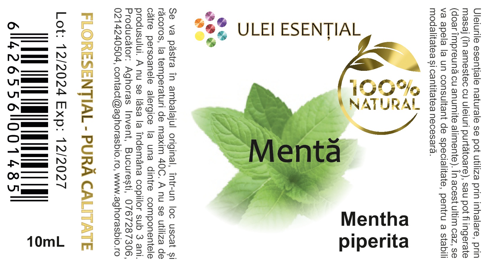 Mentă (piperita), ulei esențial natural, 10ml - imagine 2