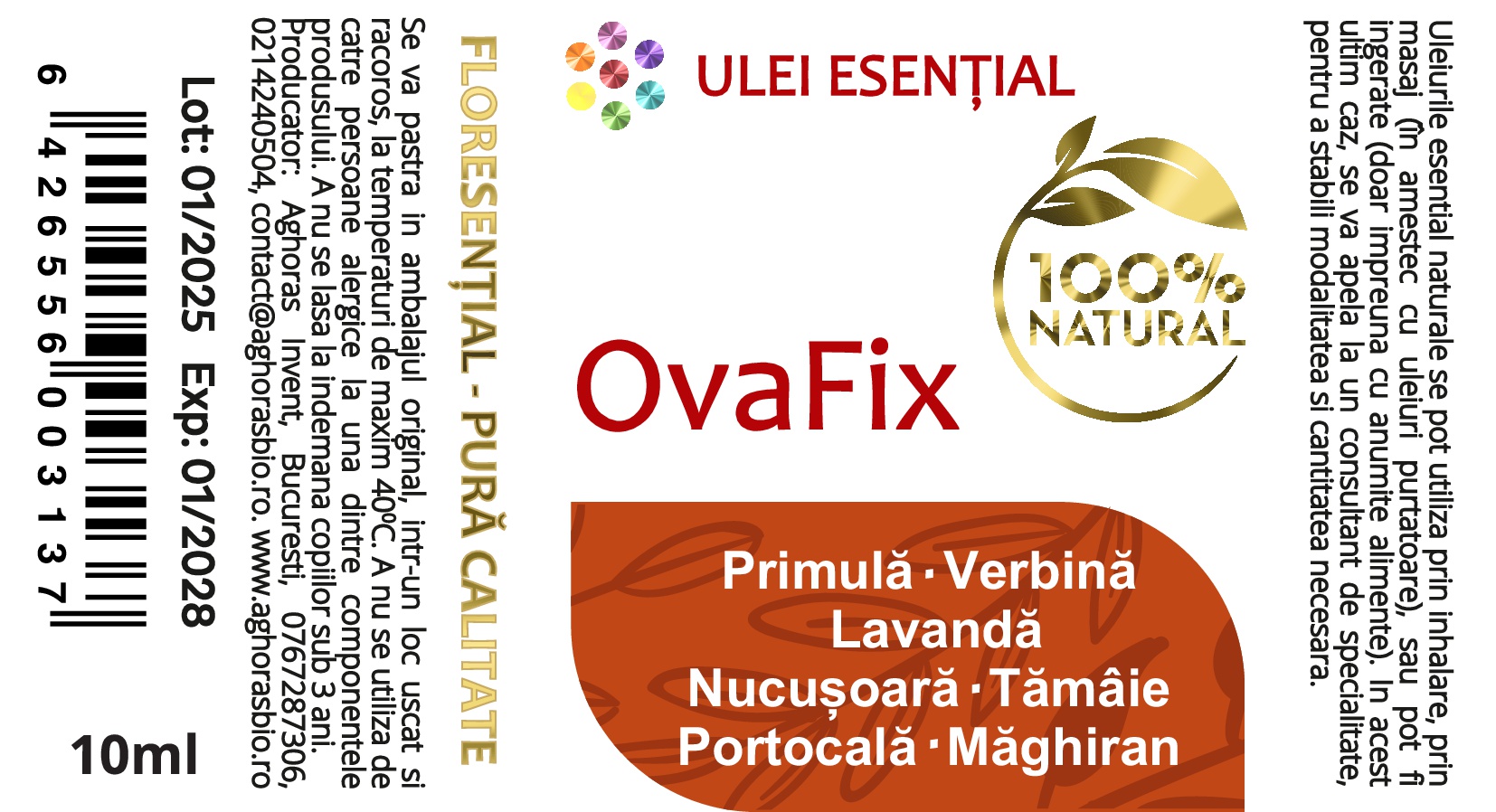OvaFix, mix de ulei de primulă și uleiuri esențiale, cu efect progesteronic, antispastic, antiinflamator, 10mL - imagine 2