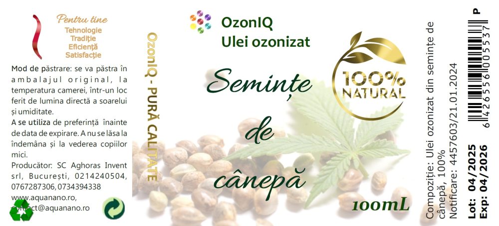 Ulei ozonizat de cânepă, OzonIQ, 100mL, flacon cu capac - imagine 2