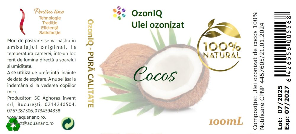 Ulei ozonizat de cocos, OzonIQ, flacon 100mL cu capac - imagine 2