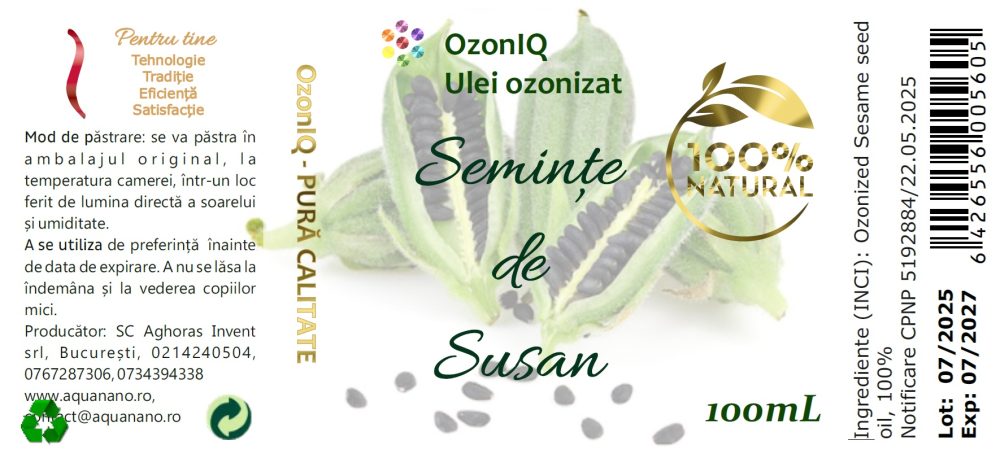 Ulei ozonizat de susan, OzonIQ, flacon 100mL cu capac - imagine 2