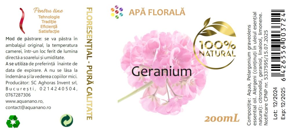 Apă florală de Geranium (Pelargonium graveolens) - imagine 2
