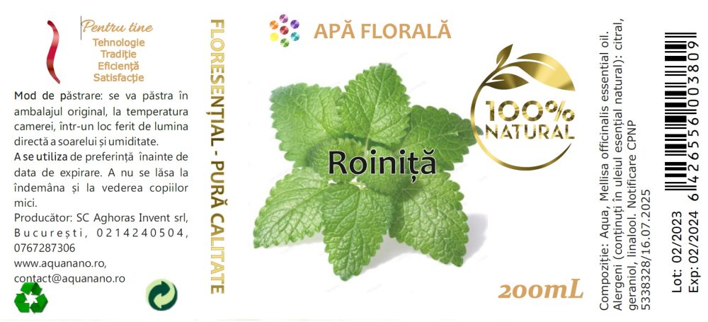 Apă florală de Roiniță (Melissa officinalis) - imagine 2