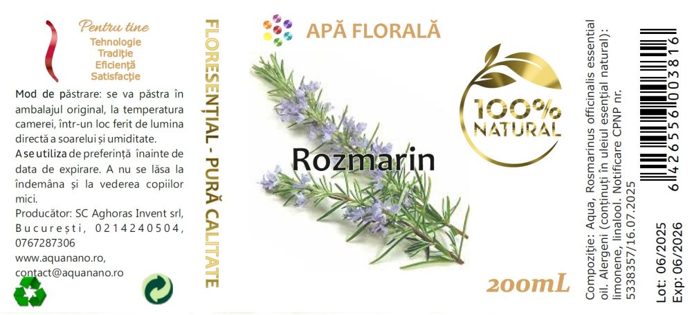 Apă florală de Rozmarin (Rosmarinus officinalis) - imagine 2