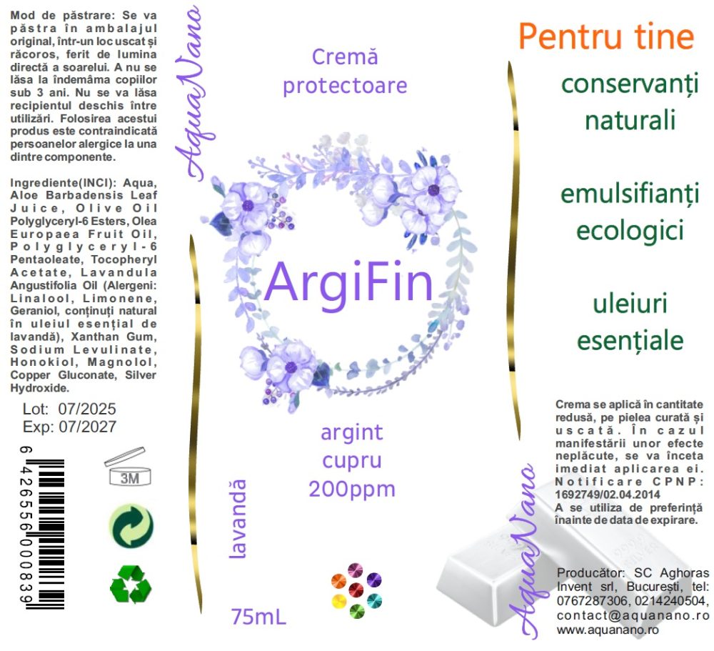 ArgiFin, cremă protectoare cu argint și cupru, 200ppm, 75ml - imagine 2