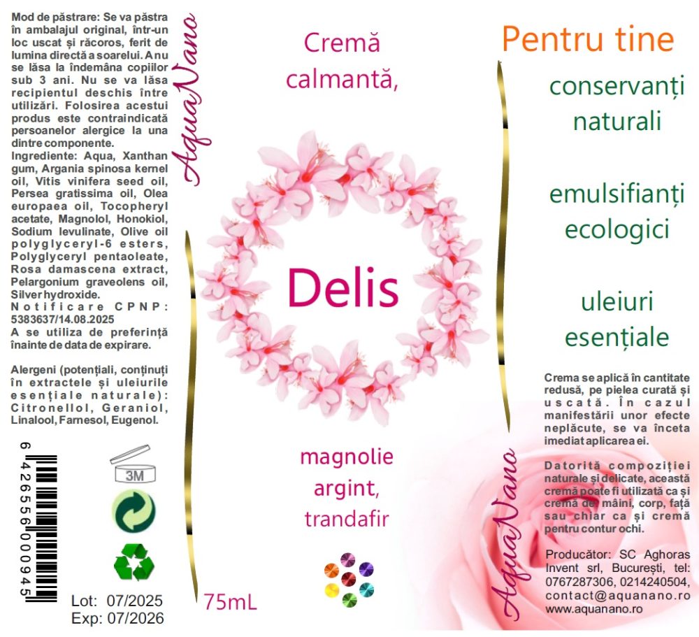 Delis, cremă nutritivă calmantă, cu extract de magnolie, aur și argint, 75ml - imagine 2