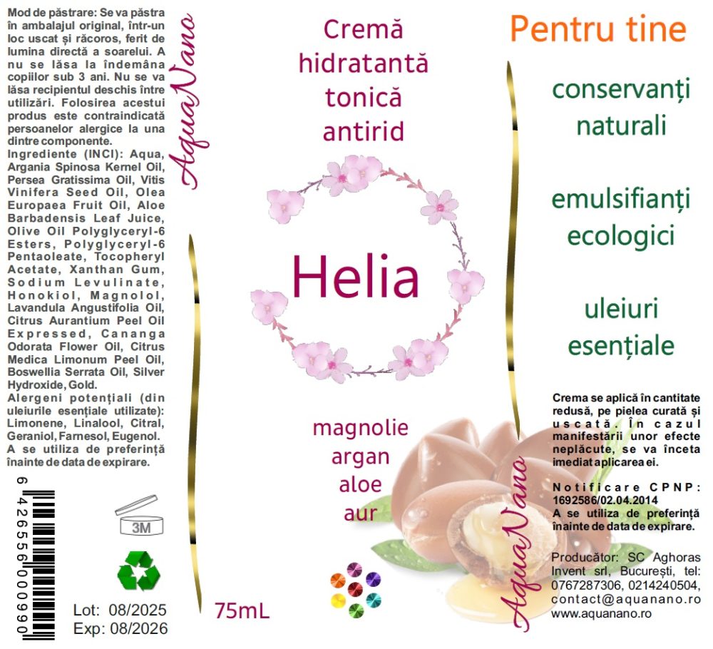 Helia, cremă tonică, hidratantă, cu extract de magnolie, Aloe Vera, aur și argint, 75ml - imagine 2