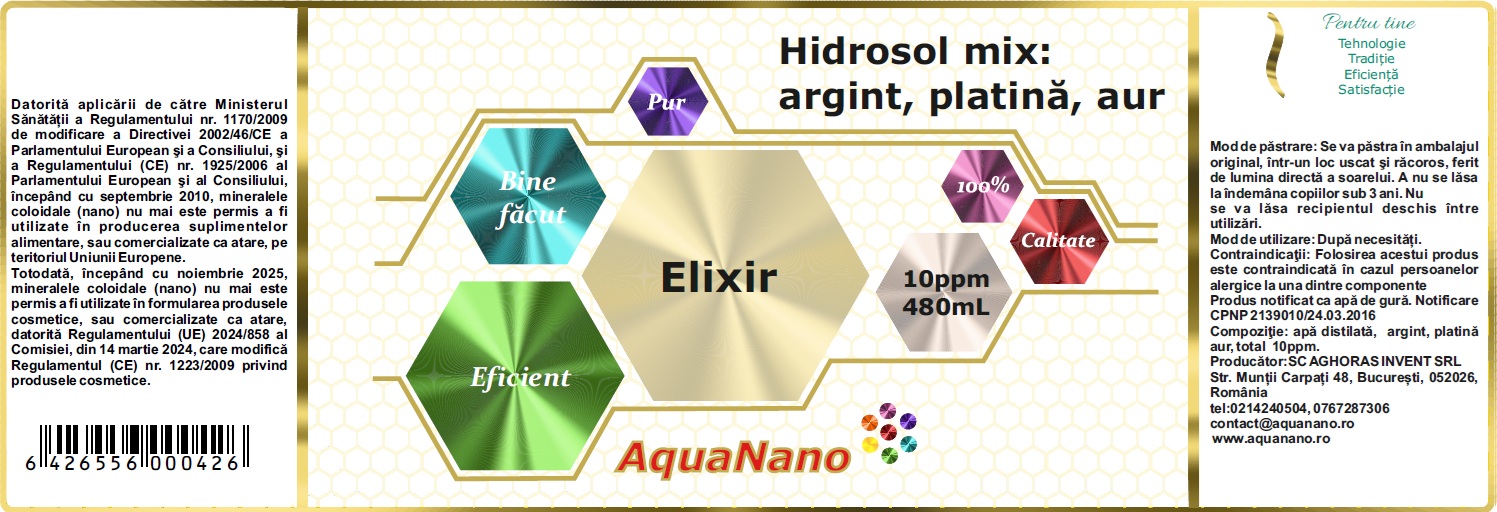 Hidrosol Elixir, mix de aur, argint și platină, 10ppm - imagine 2