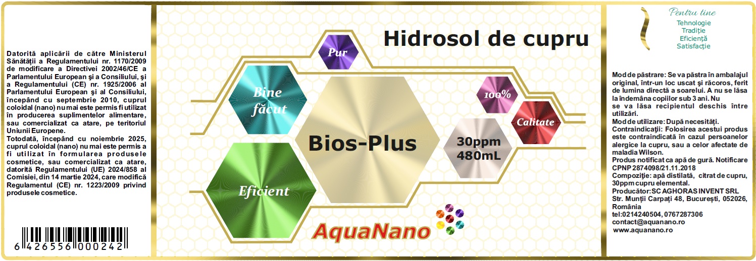 Hidrosol de cupru, Bios Plus, 30ppm - imagine 2