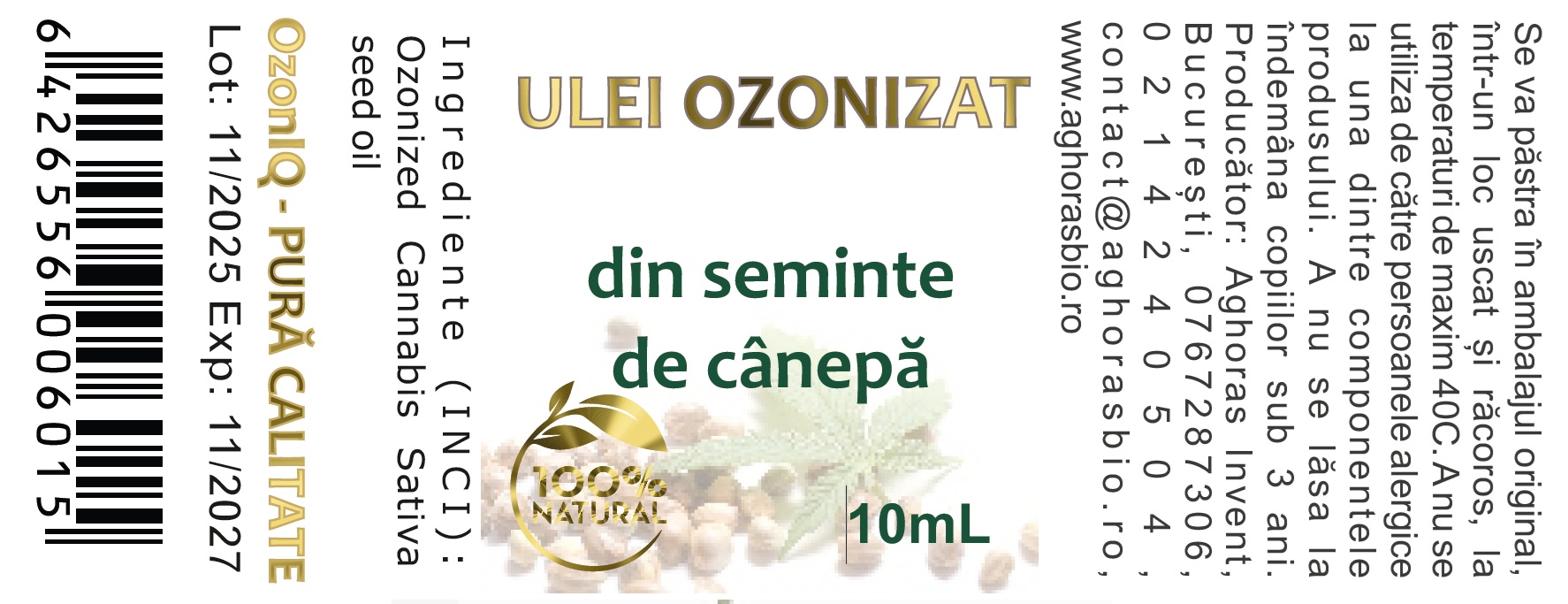 Ulei ozonizat din semințe de cânepă, OzonIQ, 10/100mL - imagine 3
