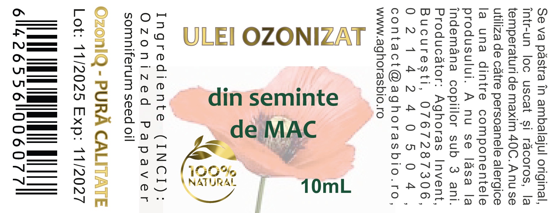 Ulei ozonizat din semințe de mac, OzonIQ, 10/100mL - imagine 3