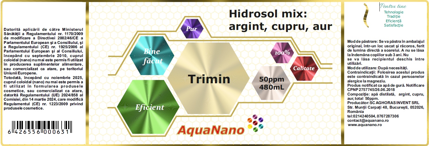 Hidrosol TriMin, mix de argint, aur și cupru coloidal, 50ppm - imagine 2