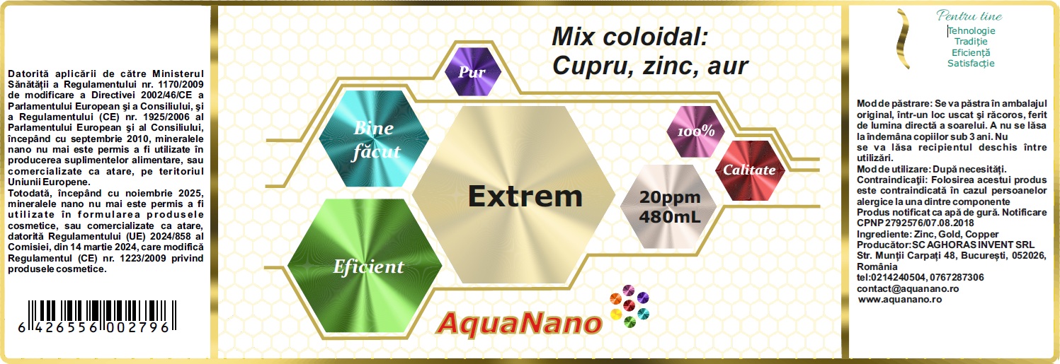 AquaNano-Extrem, mix de aur, zinc, și cupru nano, 20ppm - imagine 2