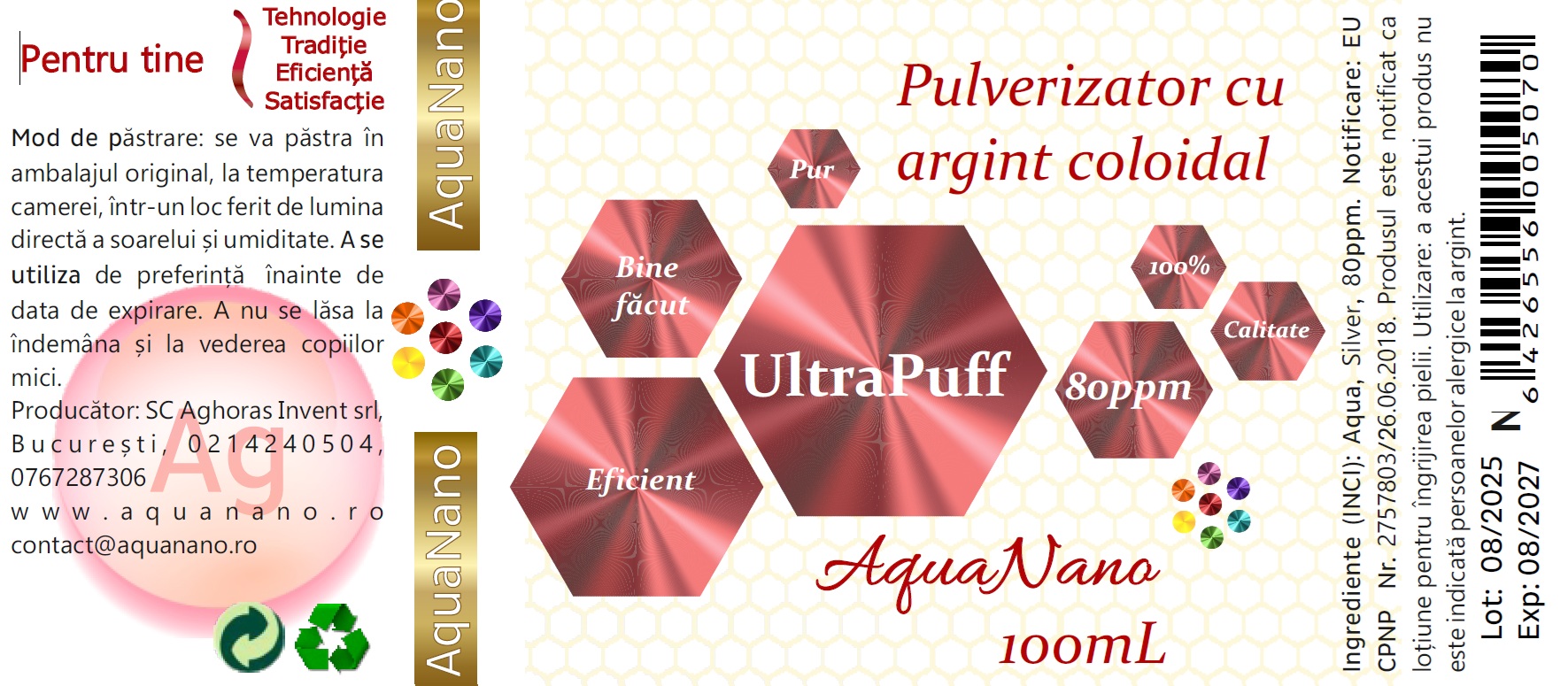 AquaNano-UltraPuff, spray cu argint coloidal, 80ppm, 100ml - imagine 2