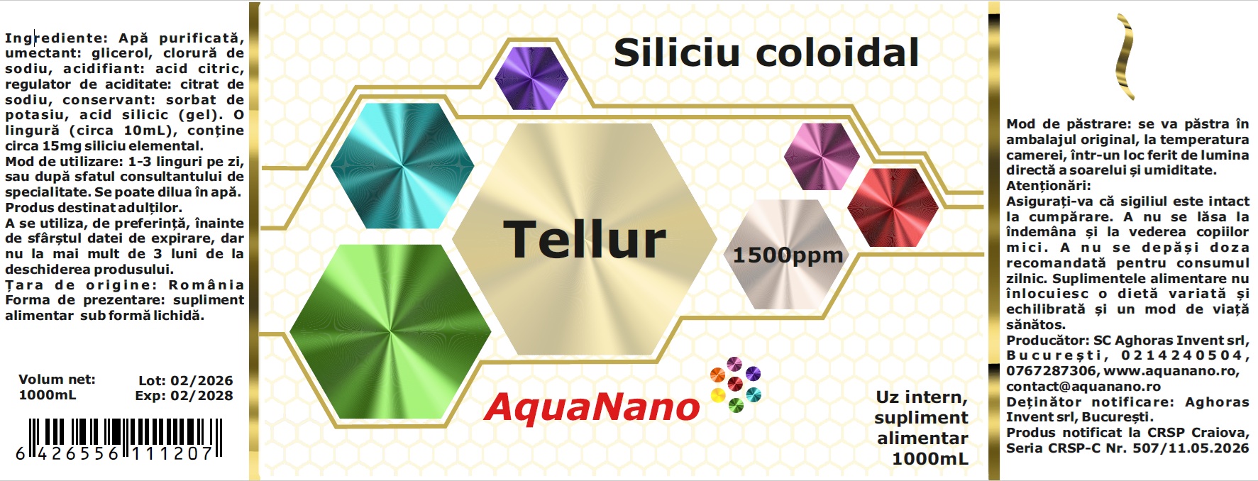 AquaNano - Tellur, siliciu coloidal, 1500ppm - imagine 3
