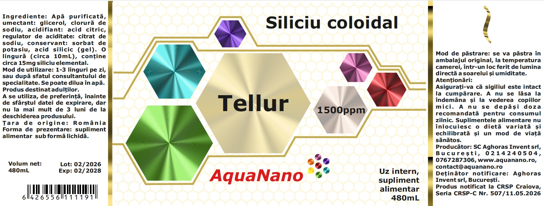 AquaNano - Tellur, siliciu coloidal, 1500ppm - imagine 4