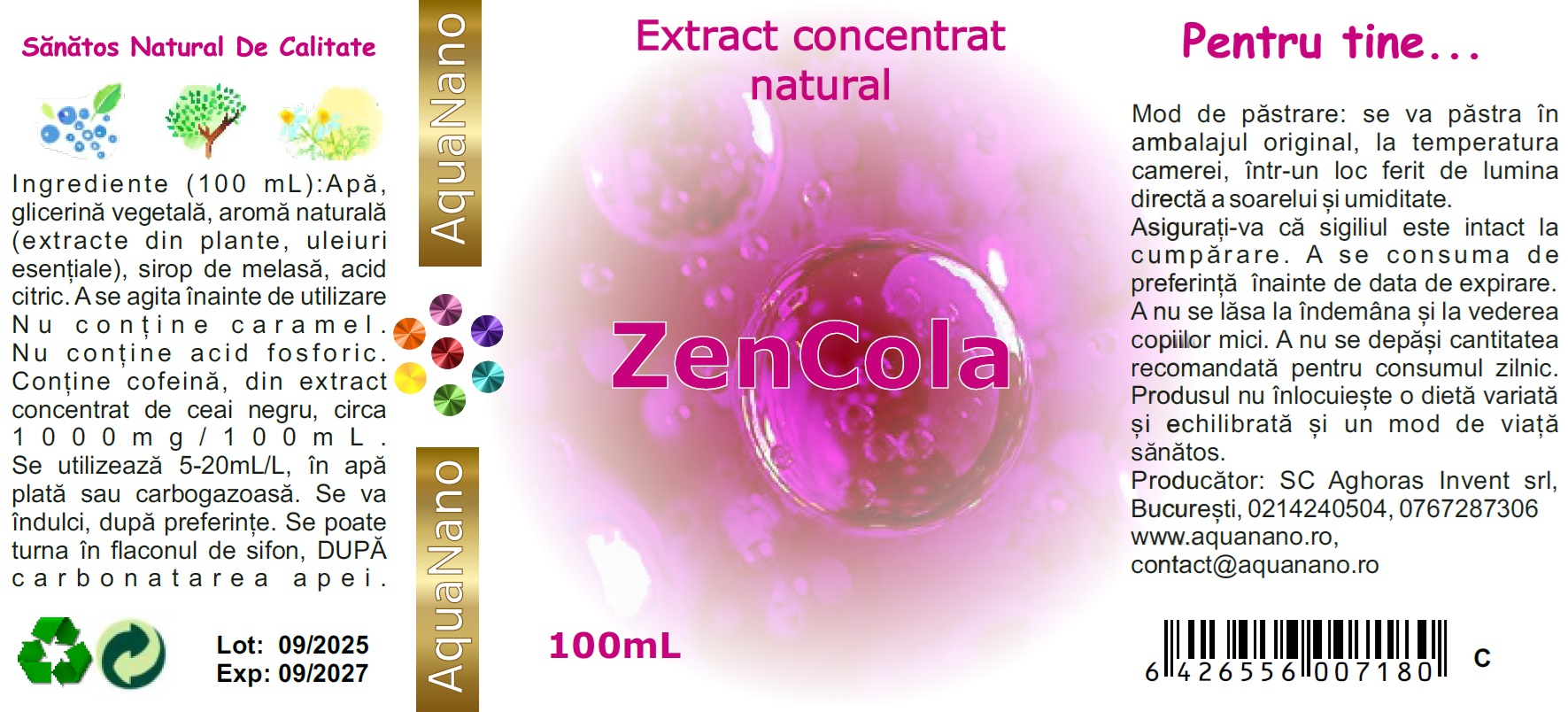 ZenCola, extract concentrat pentru băutură de tip Cola, cu extract din ceai negru, 100% natural, 20/100mL, neîndulcit - imagine 2