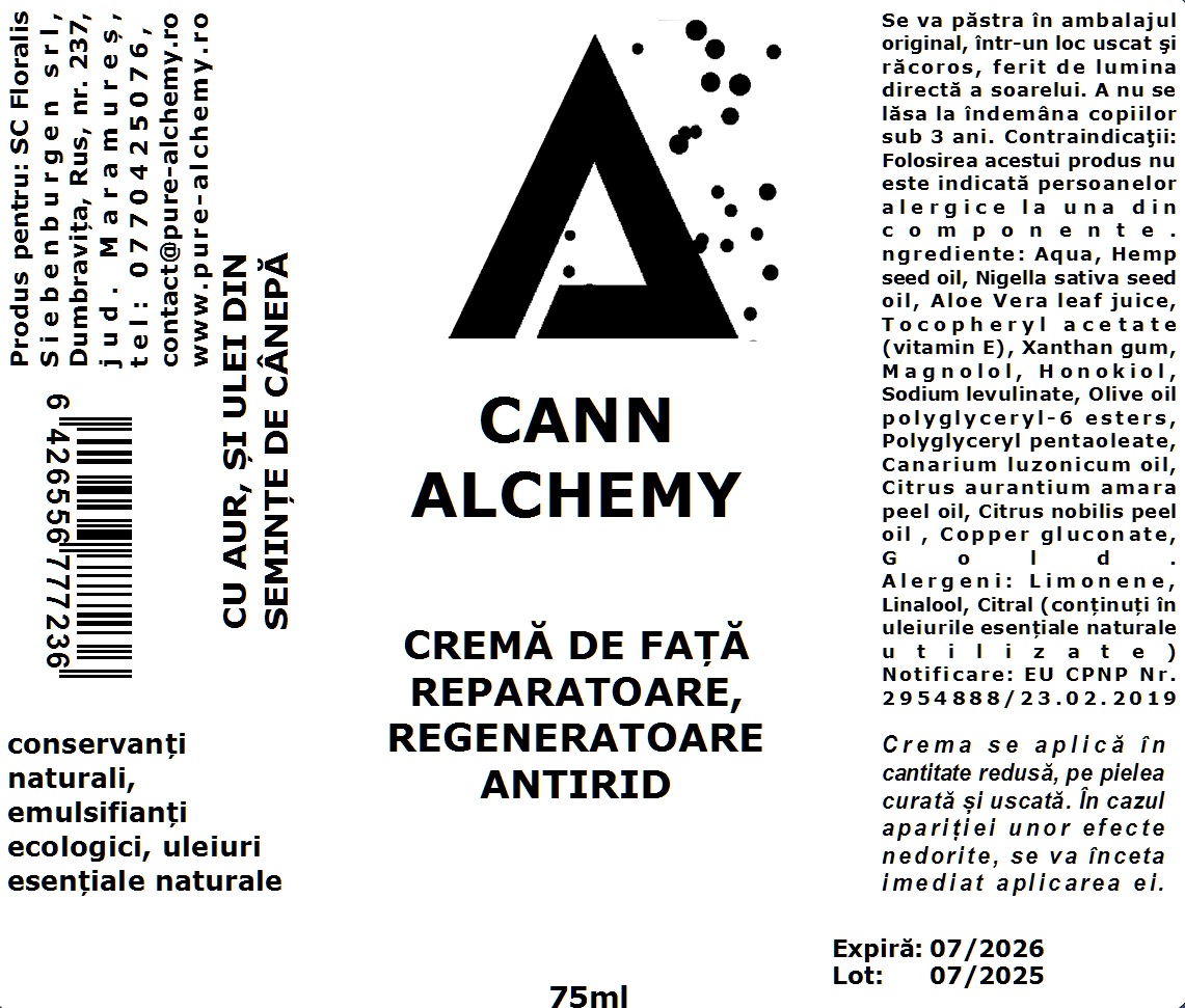 Cremă reparatoare, regeneratoare, cu aur și ulei de cânepă, Cann-Alchemy, 75ml - imagine 3