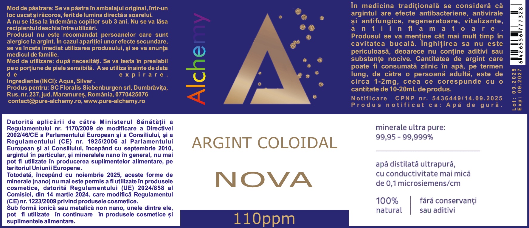 Argint coloidal Nova, Pure Alchemy, 110ppm, 480mL - imagine 2