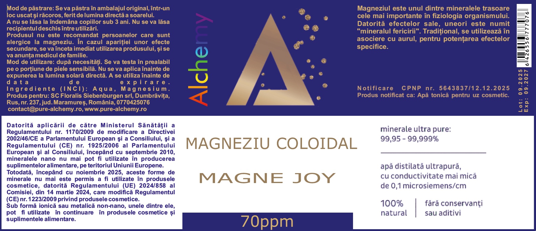 Magneziu coloidal, Magne Joy, Pure Alchemy, 70ppm, 480mL - imagine 2